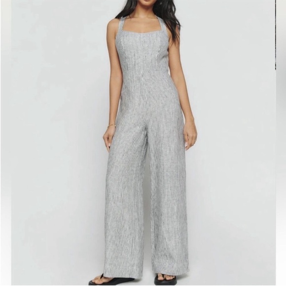 NWT Reformation women's size 0 Autumn Linen stripe Jumpsuit